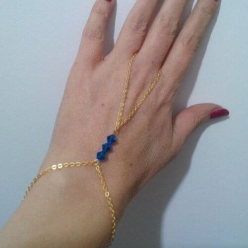 Women Fashion Vintage tiny blue beads Sign Bracelet Metal Infinite Chain Bangle Girls Punk Hand Chain for Lovers charm bracelets