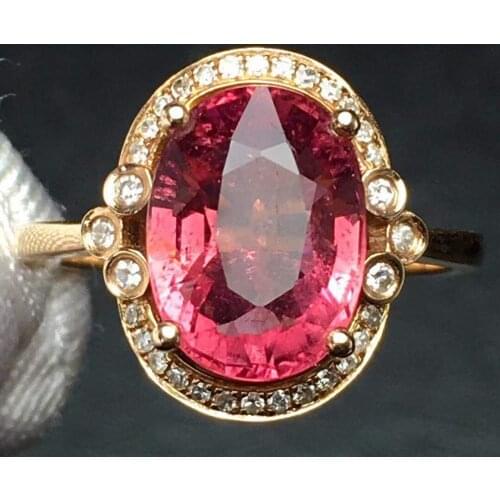 Red Tourmaline Ring 2.9ct Pure 18 K Gold Jewel Natural Rubi Tourmaline Gemstones Diamonds Female Rings for Women Fine Ring