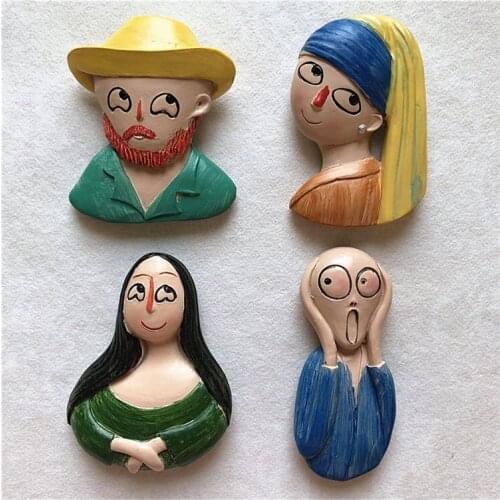 3D stereo fridge magnet simulation portraits painting Mona Lisa van gogh artical cute funny refrigerator paste tape decoration