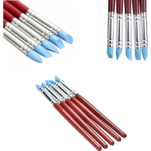 5PCs Silicone Fondant Shaping Pen Brush Art Craft Clay Pottery Tools Modeling Sculpture Sculpting Carver Carving Tools Pen
