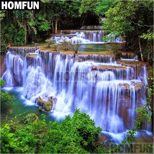 HOMFUN Full Square/Round Drill 5D DIY Diamond Painting "Forest waterfall" Embroidery Cross Stitch 5D Home Decor Gift A02079