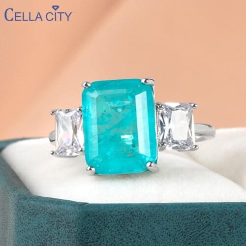 Cellacity luxury 925 sterling silver rings with 10*14mm paraiba rectangle gemstones wedding party wholesale gift size 6-10