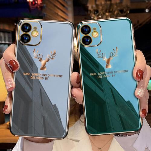 Luxury Electroplated Phone Case For iPhone 12 11 Pro Max Mini XS XR X 7 8 Plus SE 2020 Elk Deer Silicone Soft Back Cover Case