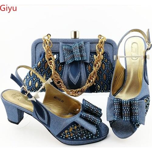 Doershow New style African Wedding Shoes and Bag Set l.blue Color Italian Shoes with Matching Bags Nigerian Women party SGO1-21