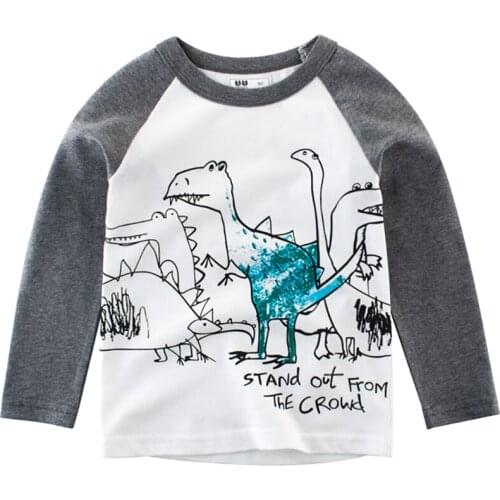 Boys T-Shirt Cute Fun Cartoon Dinosaur Girls Blouse Autumn Tops Kids Clothes Toddler Long Sleeve T Shirts Children Cotton Tshirt