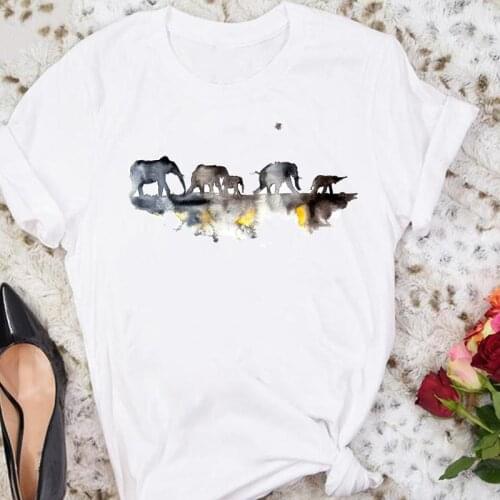 Women Cartoon Short Sleeve Elephant Animal 90s Cute Summer Sweet Tshirts Fashion Clothes Stylish T Top Lady Print Tee T-Shirt