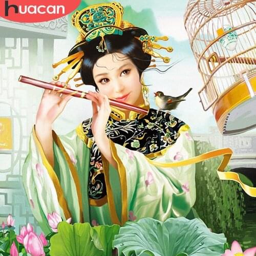 HUACAN 5D Diamond Painting Woman Portrait Full Drill Round Embroidery Portrait Handcraft Kit Art Picture Lover Gift