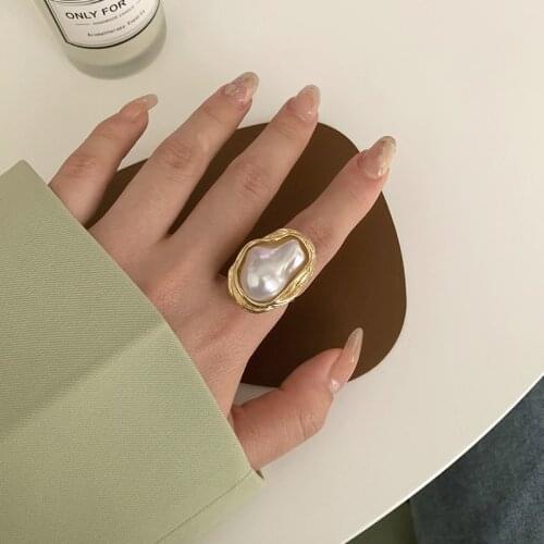 IOY IRENE 2021 New Fashion Baroque Pearl Ring For Women Retro Open Resizable Index Finger Rings Party Jewelry