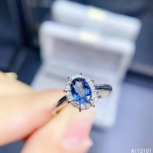 KJJEAXCMY fine jewelry S925 sterling silver inlaid natural blue topaz new girl popular gemstone ring support test Chinese style