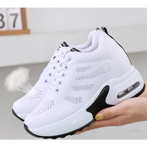 Summer Women Walking Shoes Female Increase Height 9cm Breathable Mesh Platform Sneakers White Ladies Shoes Sapato Feminino