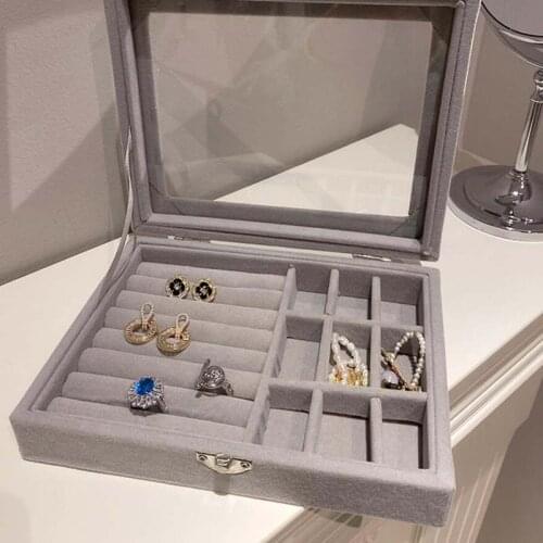 Hot Sales Fashion Portable Velvet Jewelry Ring Jewelry Display Organizer Box Tray Holder Earring Jewelry Storage Case Showcase