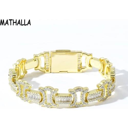 MATHALLA New 13mm Cuban Chain Bracelet High Quality Ice Out Pavé Cubic Zirconia Hip Hop Fashion Gift Jewelry