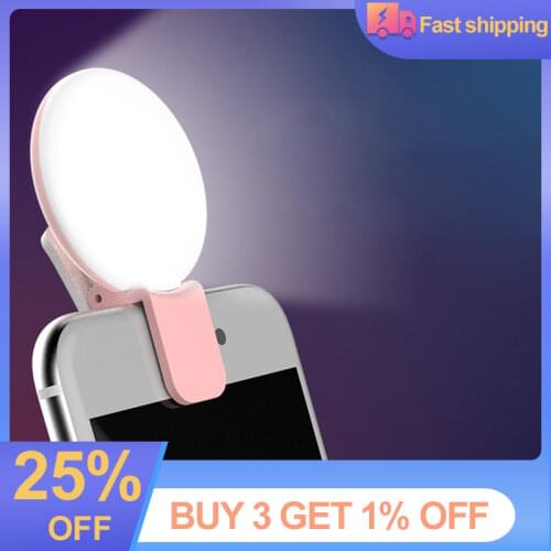 Mini Q Selfie Ring Light Portable Flash LED USB Clip Mobile Phone Fill Lamp