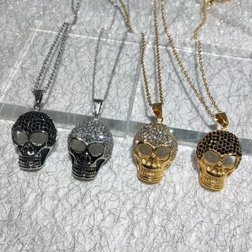 Viking Skull Pendant Full of Zircon Man Necklace Stainless Steel Domineering Chain Necklace Fashion Jewelry Gift