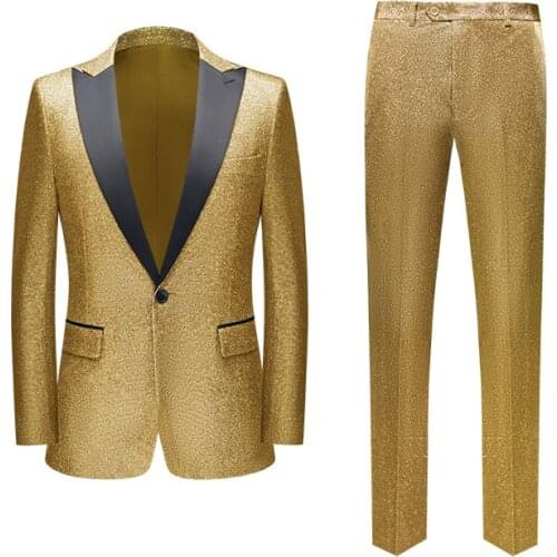 2021 New Mens Color Matching Glossy Suit Golden Stage Performance Suit Two-Piece Suit