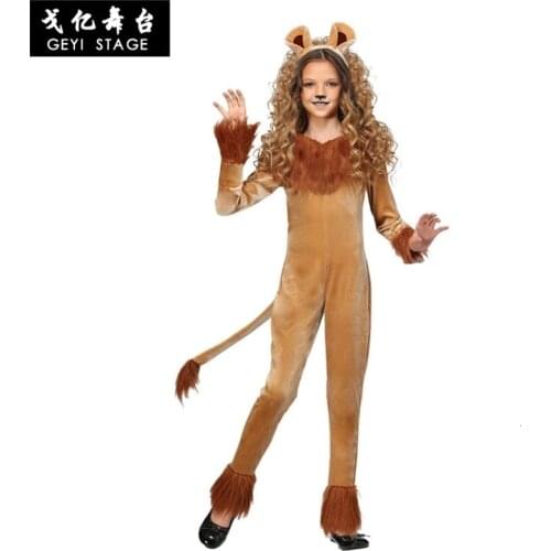 New ferocious lion girl costume children halloween overalls dress up school book week character cosplay party