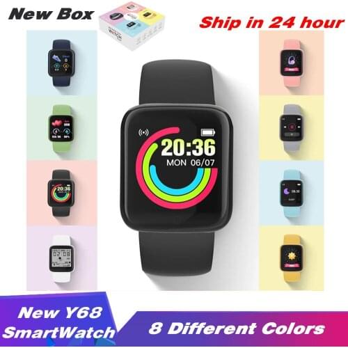 New Macaron Y68 SmartWatch 8 Colors Custom Watchface Phone Message Reminder D20 Sport Smart Watch Wholesale Colcks PK P8 Plus X8