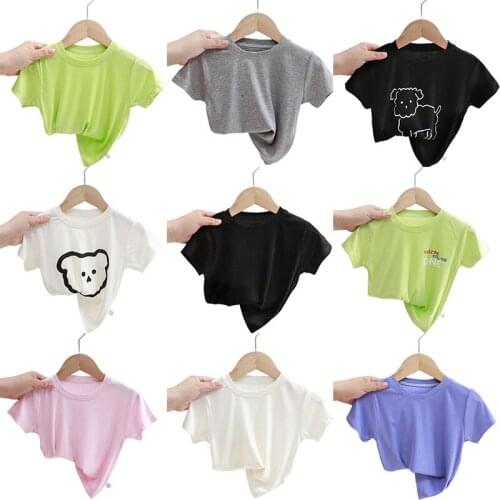 1-10Y Kids Baby Boys Short Sleeve T-shirts Children Summer Top Outfit Kid Boy Girl Solid Tops Clothes Cotton Tees Black Playsuit