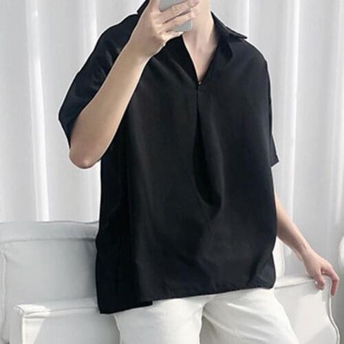 Shirt Lapel Youth Pop Short Sleeve Casual Loose Lapel Boy Top for Summer