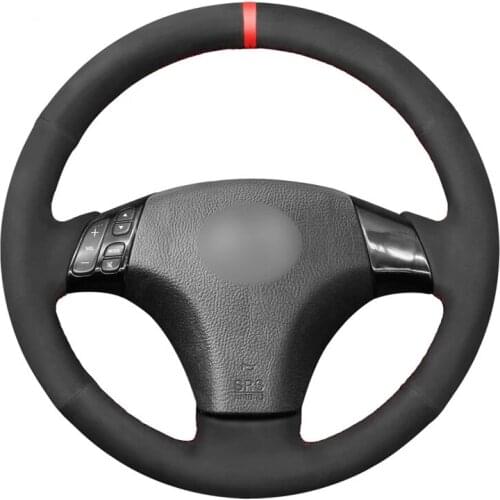 Hand-stitched Soft Black Suede Red Marker Car Steering Wheel Cover for Mazda 3 Axela 2004-2009 Mazda 5 2004-2010 Mazda 6 Atenza