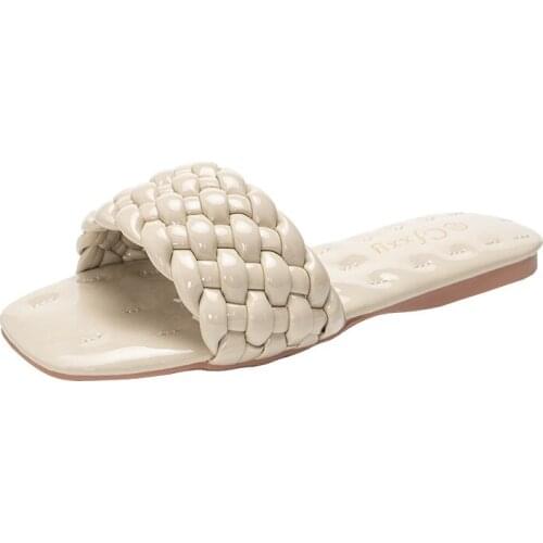 Classic women Slippers Black Faux Patent Leather Ladies Sandals Flat Heel Slide Summer Shoes sandalias de verano para mujer 2021