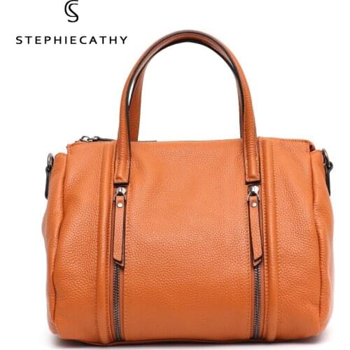 SC Real Leather Female Handbag Fashion Leather Women Top-handle Bucket Bag Luxury Zip Pockets Shoulder Bags Ladies Crossbody Sac