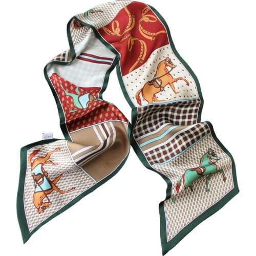 Horse Print Silk Ribbon Neck Scarf Natural Pure Silk Skin Protect Accessory High Grade Lady Scarves Headband Turban KZSCJ56