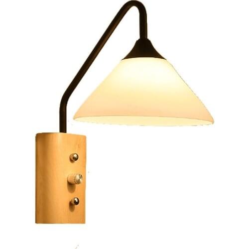 Nordic Bedroom Bedside Reading Single Head Solid Wood Hotel Room Lamp With Switch Study Wooden Wall Lamps