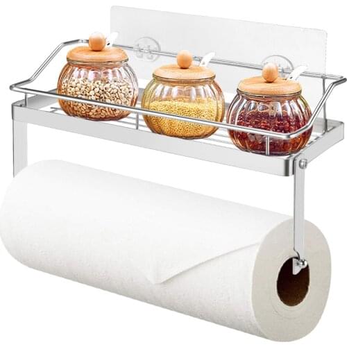 Punch-free Towel Tissue Rack Stainless Steel Shelf Double-Layer Wall-mounted Storage Paper Holder
