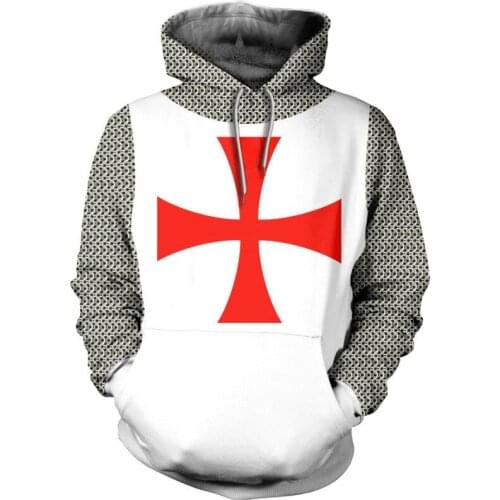 Big Red Cross Hoodies white Fashion Casual Hooded Sweatshirts Streetwear Oversized Pullover Outerwear