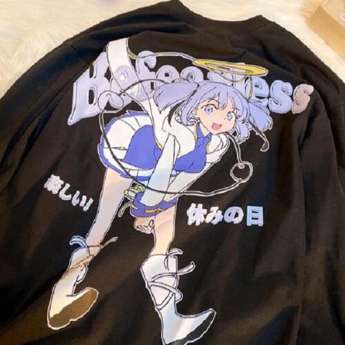 Kawaii Anime Hoodie Oversized Sweatshirt Loose Long Sleeve Black Hoodie Japanese Streetwear Pullovers Autumn Clothes Women