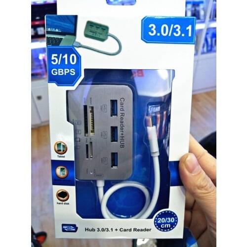 Type-c 3 Port Aluminum 3.0 / 3.1 Hub MS SD M2 TF Multi-In-1 Memory Card Reader Adapter