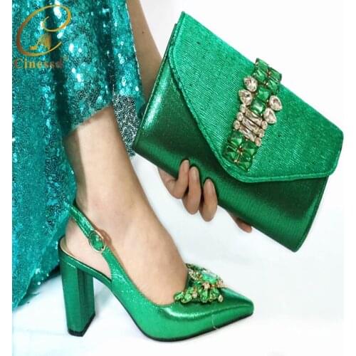 African Pointed Toe Shoes Decorated with Rhinestone African Shoes and Bags Matching Set Italian Shoes with Matching Bags 2020