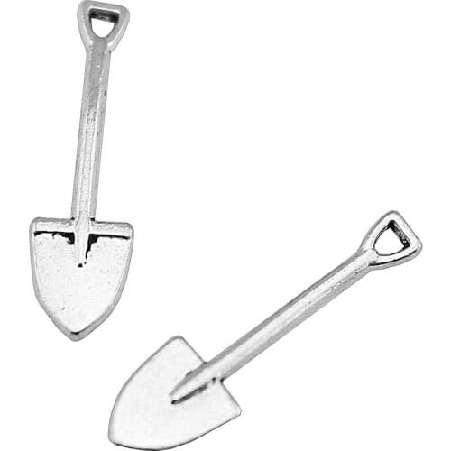 WYSIWYG 40pcs 19x5mm Tool Shovel Pendants For Jewelry Making Antique Silver Color Shovel Pendants Charm Small Shovel