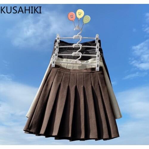 KUSAHIKI 2021 Korean Autumn Winter Woolen Thick Pleated Skirt High Waisted Fashion Mini Woman Skirts Causal Mujer Faldas 6X093