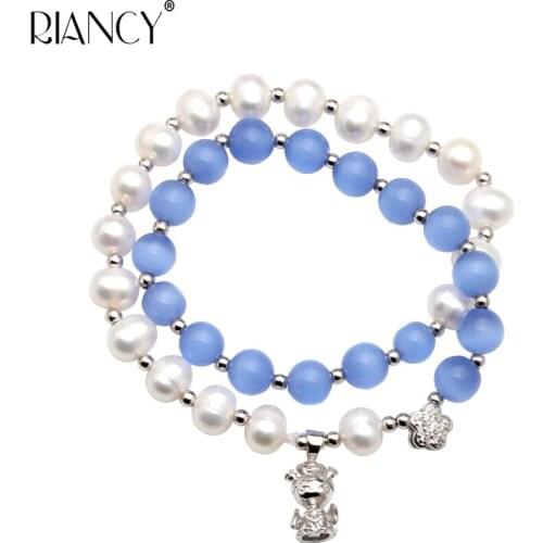Fashion truly Natural Freshwater Double layer white Pearl Bracelet Elastic rope Pearl Jewelry for Women wedding gift