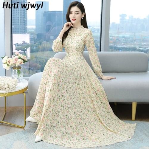 4XL Plus Size Floral Chiffon Boho Beach Dress Elegant Women Casual Party Bodycon Vestidos 2021 Spring Autumn Vintage Maxi Dress