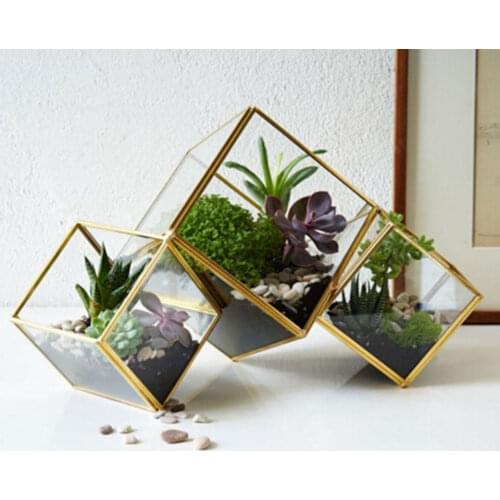 1pc Square Glass Flower Pots Planters Home decoration Geometric vases glass box wedding decor handmade pots