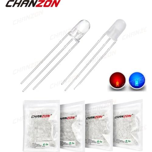 100pcs 5mm LED Light Emitting Diode Lamp Bulb Bicolor Red Blue Common Anode Cathode Clear Diffused Micro Indicator 3V DIY PCB