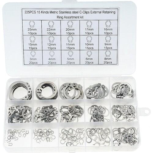 225PCS/BOX 3-25mm 304 Stainless Steel Internal Circlip Retaining Ring Assortment Kit With Box Circlip For Shaft