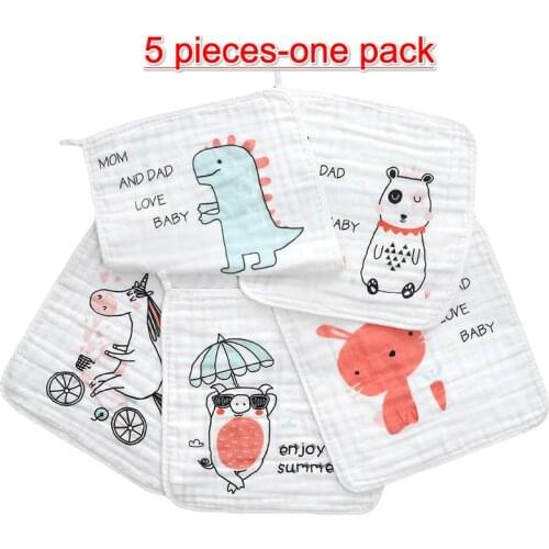30*30cm/5 strips baby pure cotton six-layer gauze face towel baby zoo print square scarf baby face gauze handkerchief towel chil