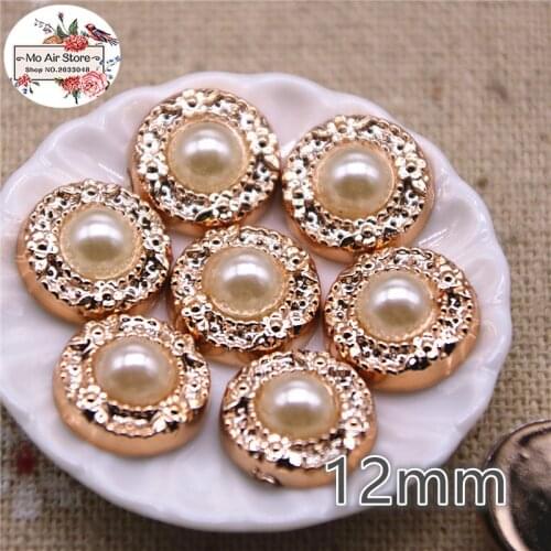 50pcs 12mm golden round pearl plastic button decoration sewing craft scrapbook accessories