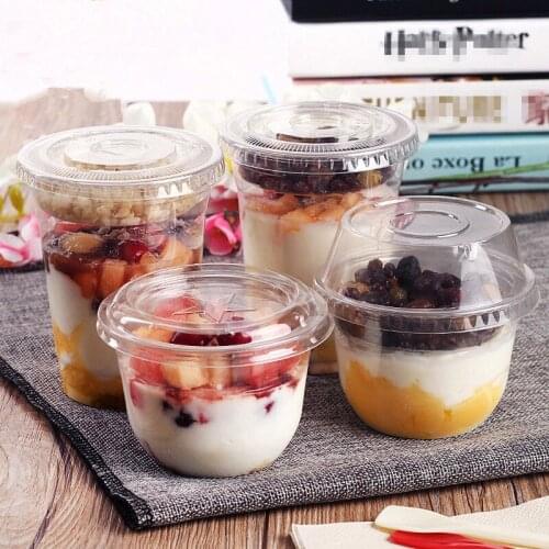50pcs Disposable transparent plastic cup yogurt beverage takeaway packaging cups with lids PET salad cold drink cup