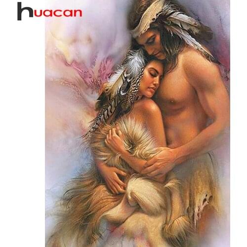 Huacan Diamond Embroidery Complete Kit Indian Couple 5D DIY Diamond Painting Mosaic Portrait Needlework Beaded Pictures Wall Art