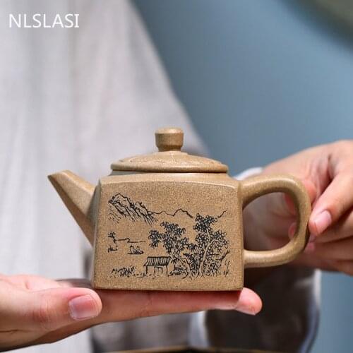 Authentic Yixing Tea Pot Hand-carved Purple Clay Teapot Raw ore Beauty Kettle Chinese Tea Ceremony Customized Gifts 240ml