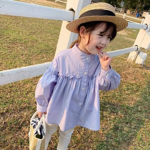 Girl Blouses Clothing Autumn Baby Girls Blue Shirts New Solid Casual Children Kids Long Sleeve Mandarin Collar Slim Blouse
