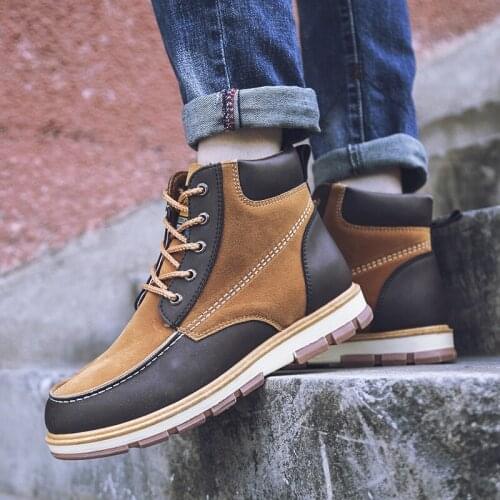 Big Size Outdoor Casual Shoes Men Ankle Boots Round Toe Shoes Man Platform Boots Cowboy Lace Up Spring Autumn Boots for Men Male