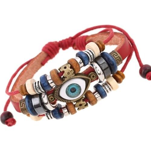 Evil Eye Bracelets for Men Women Vintage Leather Rope Cool Adjustable Layered Lot Bracelet Charm Turkey Jewelry