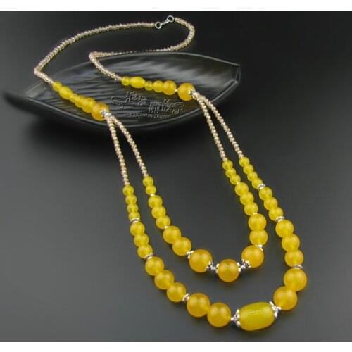 Sweater chain double-layer chalcedony elegant fashion retro Korean accessories Pendant Long Necklace decoration chain