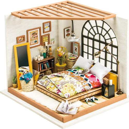 Robotime DIY Wooden Miniature Dollhouse Kits with Accessories and Furniture Alices Dreamy Bedroom Mini Doll House Toys for Kids